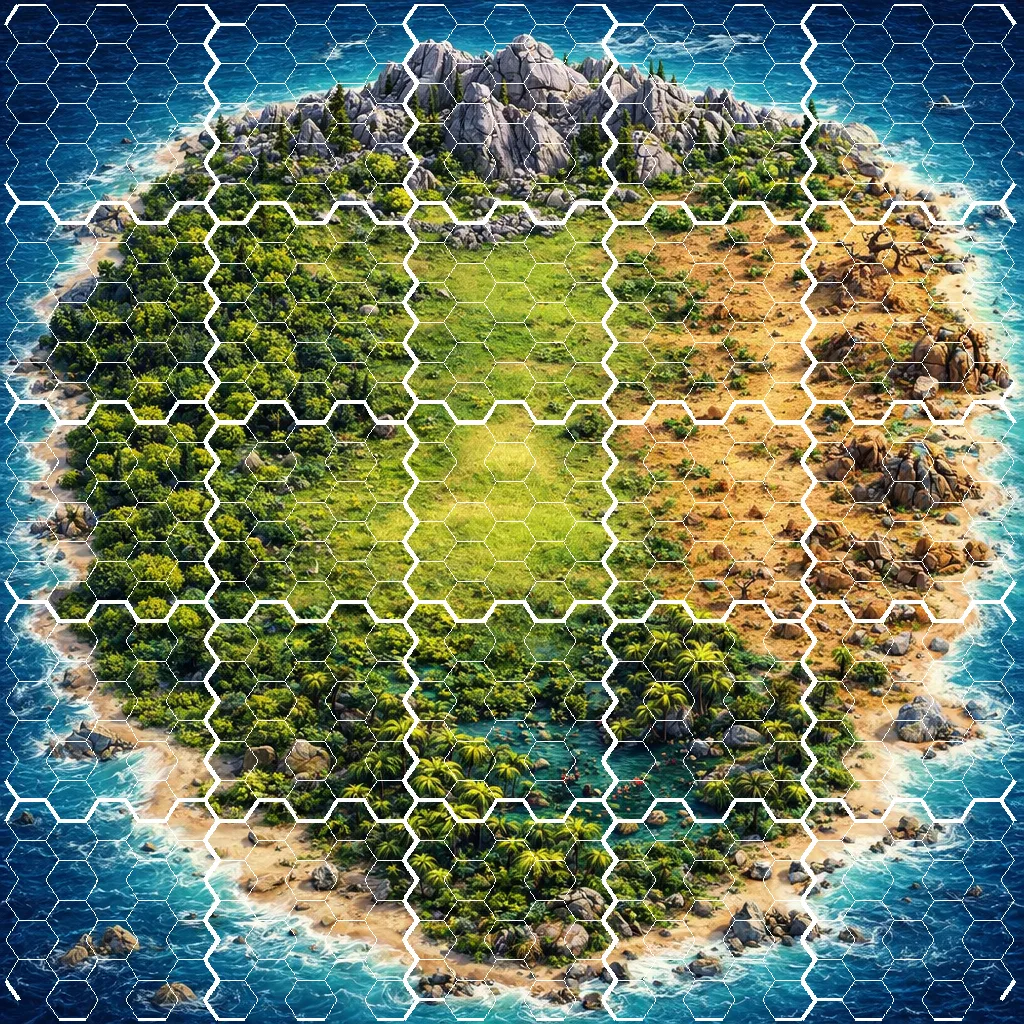 El mapa de la isla, dividido en casillas hexagonales